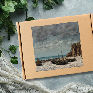 Boten op een strand, Étretat - Gustave Courbet Vierkante Sticker