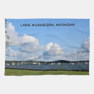 Boten op het Muskegon meer Theedoek