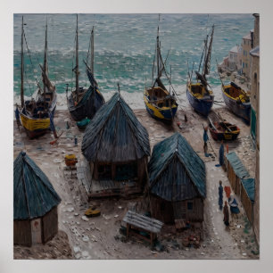Boten op het strand bij Étretat Poster