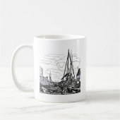 boten op het zee koffiemok (Links)