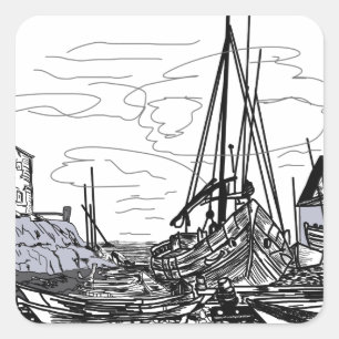 boten op het zee vierkante sticker