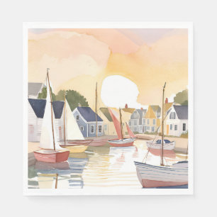 Botenbaai Kust oceaan aquarelschilderij Servet