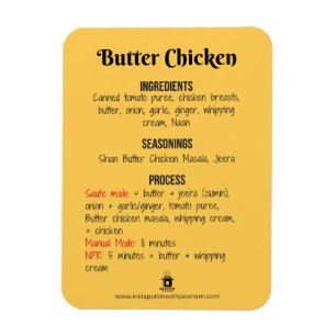 Boter Chicken Recipe Magnet voor Instant Pot Magneet