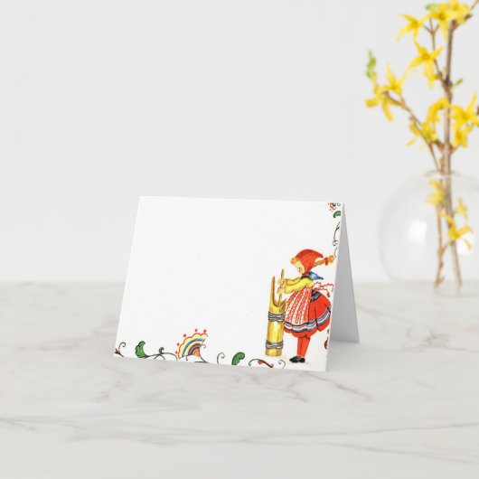 Boter Churning Girl Kaart (Gele Bloem)