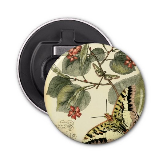 Boter en dragonfly met rode bloemen button flesopener (Voorkant)