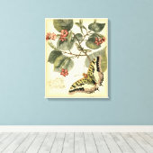 Boter en dragonfly met rode bloemen canvas afdruk (Insitu (Houten vloer))