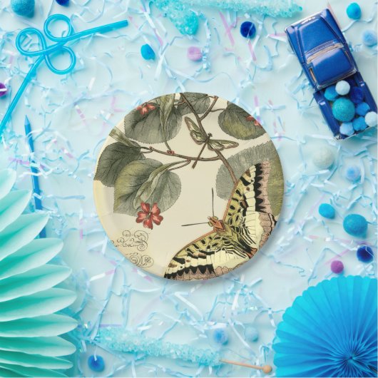 Boter en dragonfly met rode bloemen papieren bordje (Feest)