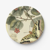 Boter en dragonfly met rode bloemen papieren bordje (Voorkant)