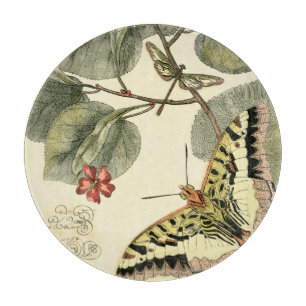 Boter en dragonfly met rode bloemen snijplank