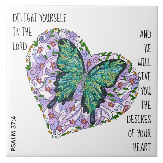 Boter en Floral Heart, met vers van Psalm 37:4 Tegeltje (Voorkant)