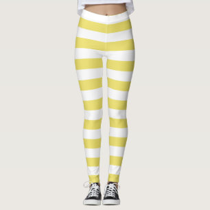 Boter en witte kleur horizontaal gestreept leggings