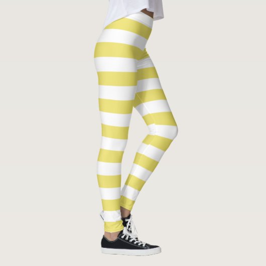 Boter en witte kleur horizontaal gestreept leggings (Rechts)
