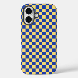 Boter geel en blauw geruit bordpatroon iPhone 16 hoesje