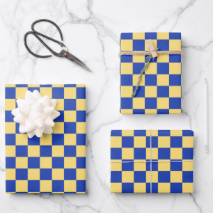 Boter geel en blauw geruit bordpatroon inpakpapier vel