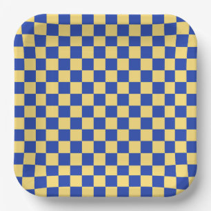 Boter geel en blauw geruit bordpatroon papieren bordje