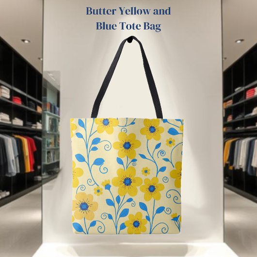 Boter Geel en Blauwe Bloemen Draagtas