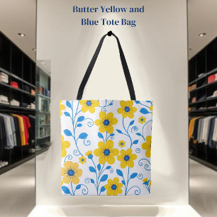 Boter Geel en Blauwe Bloemen Draagtas