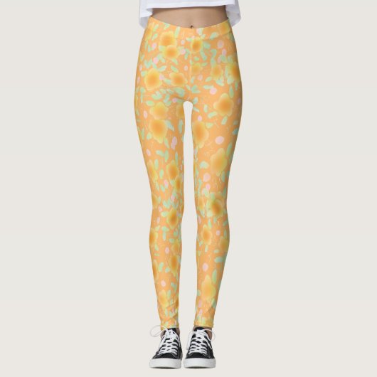 Boter Geel Goud Bloemd Leggings (Voorkant)