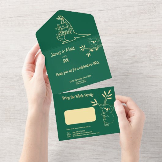 Boter Geel & Groen Australische Dieren Verjaardag All In One Uitnodiging (Afscheurbaar)