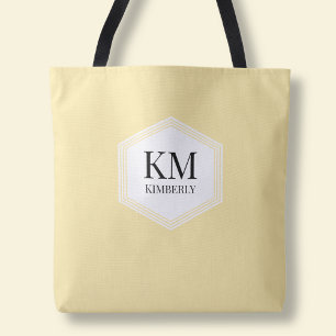 Boter Geel Monogram Eenvoudig Modern Maatwerk Draagtas