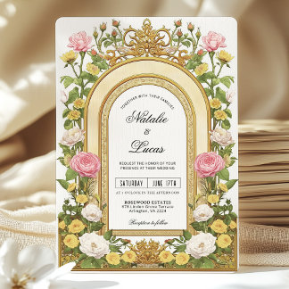 Boter Geel Roze Vintage Art Nouveau Bruiloft Kaart