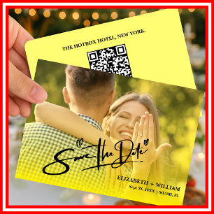 Boter Geel Trouwfoto QR-code Elegant Save The Date