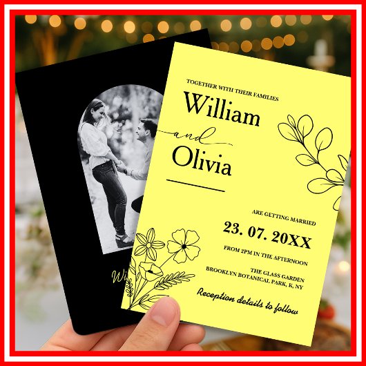 Boter Geel Wilde Bloem Foto Bruiloft Kaart