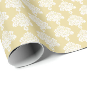 Boter Geel Witte Damast Inpakpapier