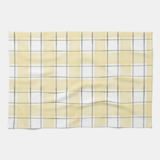 Boter Geel Witte Geruite Strepen Bruidsuitnodiging Theedoek (Horizontaal)