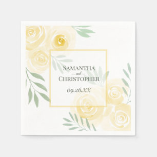 Boter Gele Aquarel Rozen Elegante Trouwdag Servet