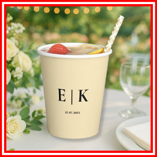 Boter Gele Monogram Trouwfeest Papieren Bekers