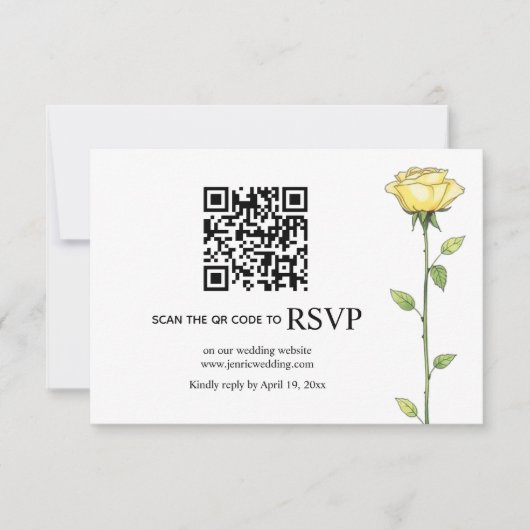 Boter gele roos bloemen QR code bloemen bruiloft RSVP Kaartje (Voorkant)