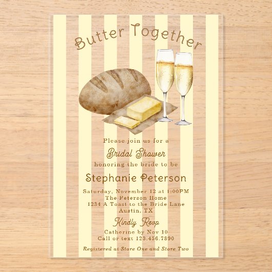 Boter Samen Brood en Boter Vrijgezellenfeest Acryl Uitnodigingen (Voorkant)