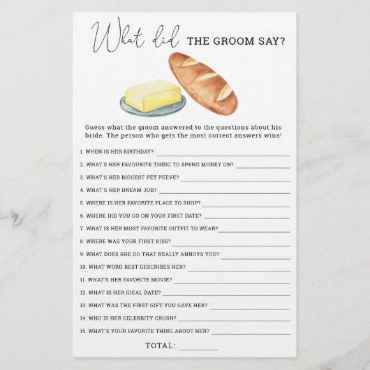 Boter - Wat zei de bruidegom bruidsspel (Voorkant)