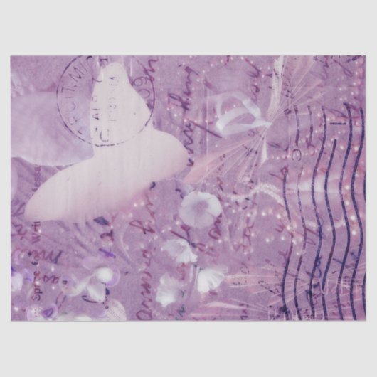 Boterfly Antiek Floral Paars Script Tissuepapier (Voorkant)