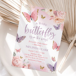 Boterfly Baby shower Invitation, Girl Baby shower Kaart