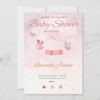 Boterfly Baby shower Invitation Kaart