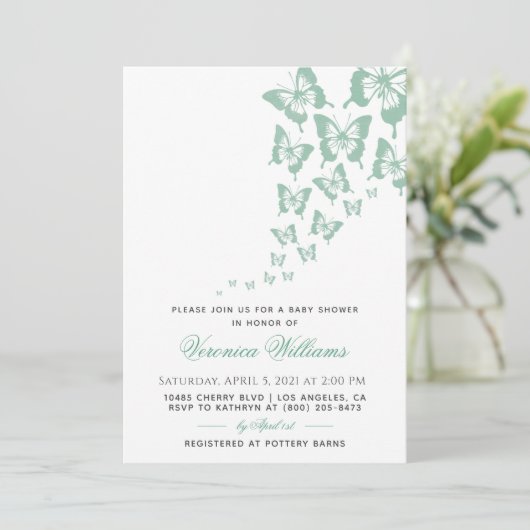 Boterfly Baby shower Invitation Kaart (Staand voorkant)