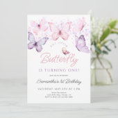 Boterfly Birthday Invitation, First Birthday Invi Kaart (Staand voorkant)