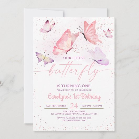Boterfly Birthday Invitation Kaart (Voorkant)