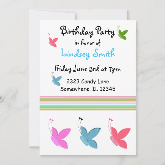 Boterfly Birthday Invitation Kaart (Voorkant)