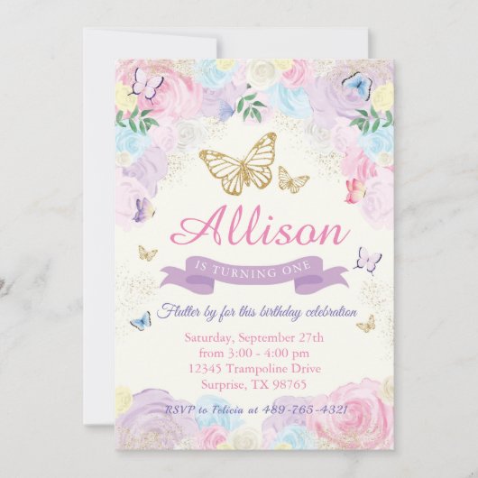 Boterfly Birthday Invitation Kaart (Voorkant)