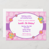Boterfly Birthday Invitation Kaart (Voorkant / Achterkant)