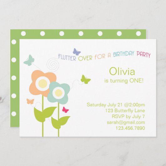 Boterfly Birthday Invitation Kaart (Voorkant / Achterkant)