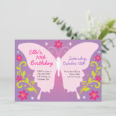 Boterfly Birthday Party Invitations Kaart (Staand voorkant)
