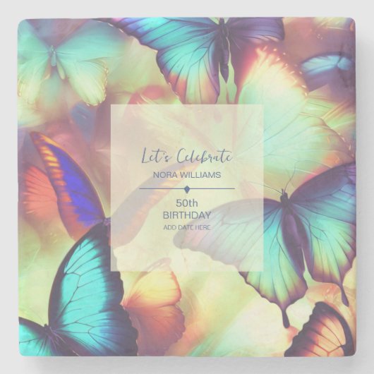 Boterfly Birthday Stenen Onderzetter (Voorkant)