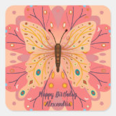 Boterfly Birthday Vierkante Sticker (Voorkant)