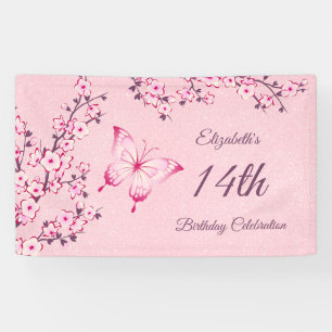 Boterfly Cherry Blossom Pink Glitter Banner