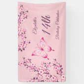 Boterfly Cherry Blossom Pink Glitter Banner (Verticaal)