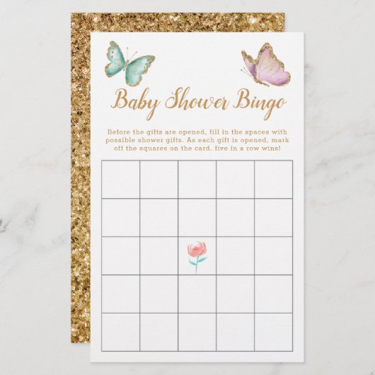 Boterfly Faux Gold Baby shower Bingo Game (Voorkant / Achterkant)